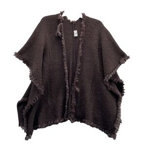 Redfish Rabbit Fur Trim Knit Shawl Women's OS Boho Knit Minimalist Classic 90's